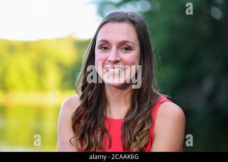 München, Deutschland. August 2020. Stephanie Liebl, Schauspielerin, aufgenommen im Freiluftkino 'Kino, Mond und Sterne' bei der Premiere des Films 'Ausgrissn! Der Film wird am 13.08.2020 in den deutschen Kinos erscheinen. Quelle: Tobias Hase/dpa/Alamy Live News Stockfoto