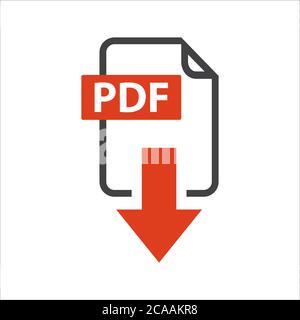 Flaches Zeichen der pdf-Download-Symbol-Taste auf weißem Hintergrund isoliert Stock Vektor