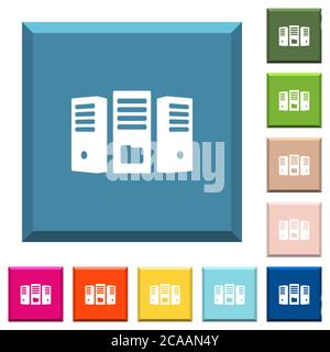Dateiserver weiße Symbole auf kantigen quadratischen Tasten in verschiedenen trendigen Farben Stock Vektor