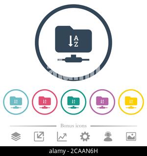 FTP sortiert aufsteigende flache Farbsymbole in runden Umrissen. 6 Bonus-Symbole enthalten. Stock Vektor
