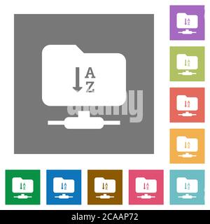 FTP sortiert aufsteigende flache Symbole auf einfachen farbigen quadratischen Hintergründen Stock Vektor