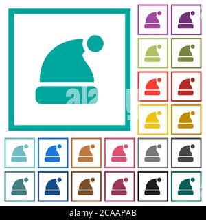 Santa hat flache Farb-Symbole mit Quadranten Rahmen auf weißem Hintergrund Stock Vektor