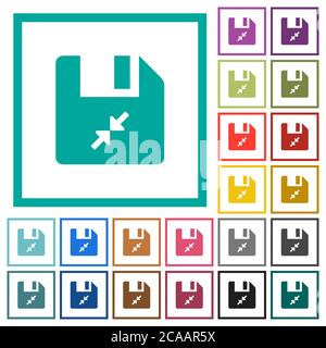 Komprimieren Sie flache Farbsymbole mit Quadranten auf weißem Hintergrund Stock Vektor