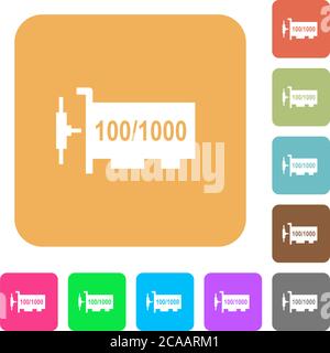Flache Symbole des Gigabit-ethernet-Netzwerk-Controllers auf abgerundeten quadratischen, lebhaften Hintergründen. Stock Vektor