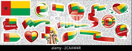 Vektor-Set der Nationalflagge von Guinea Bissau in verschiedenen kreativen Designs Stock Vektor