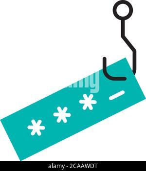 Cyber Security Konzept, Haken mit Passwort-Symbol auf weißem Hintergrund, Halb-Linie halb Farbe Stil, Vektor-Illustration Stock Vektor