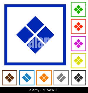 Diagonale Kachel Muster flache Farbe Symbole in quadratischen Rahmen auf weißem Hintergrund Stock Vektor