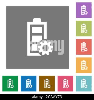 Flache Symbole für die Energieverwaltung auf einfachen farbigen quadratischen Hintergründen Stock Vektor