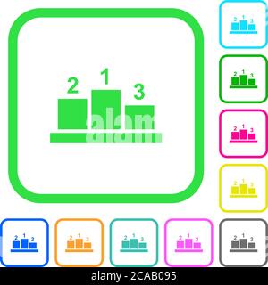 Sieger Podium mit außen Zahlen lebendige farbige flache Symbole in geschwungenen Rändern auf weißem Hintergrund Stock Vektor