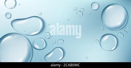 Große Wassertropfen auf blauem Hintergrund. Ort für die Produktplatzierung. Aqua-Hintergrund. Vektor Stock Vektor
