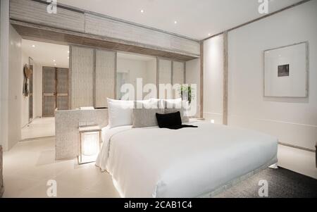 CHIANG MAI, THAILAND - Oct 21, 2019: Eine moderne Schlafzimmer-Suite im Raya Heritage Luxushotel im Norden Thailands. Stockfoto