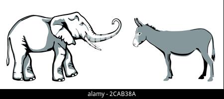 Elefantenesel, Parteisymbole von Republikanern und Demokraten Stock Vektor