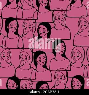 Vektor nahtlose Muster mit Frauen Gesichter. Konzept für den Internationalen Frauentag. Stock Vektor