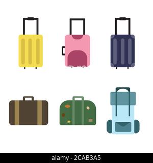 Gepäcksatz. Koffer und Taschen Symbole Vektor-Sammlung Stock Vektor