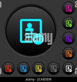 Drucktasten mit dunklen Kontaktabtastern und lebendigen Farbsymbolen auf dunkelgrauem Hintergrund Stock Vektor