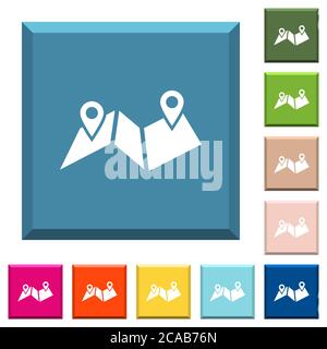 Routenplan weiße Symbole auf kantigen quadratischen Knöpfen in verschiedenen trendigen Farben Stock Vektor
