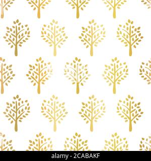 Goldfolie Bäume nahtlose Vektor-Muster. Baum Silhouetten faux golden metallic auf weißem Herbst Hintergrund. Verwendung für Stoff, Herbstdekor, Thanksgiving Stock Vektor