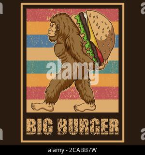 Retro Bigfoot Burger Vektor-Illustration für Ihr Unternehmen oder Ihre Marke Stock Vektor