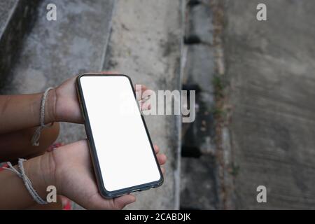 Handys Gesicht leer zum Ausfüllen von Bildern oder Text Stockfoto