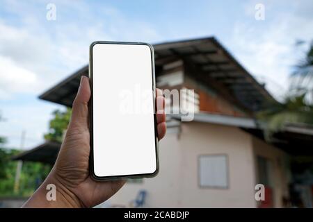 Handys Gesicht leer zum Ausfüllen von Bildern oder Text Stockfoto