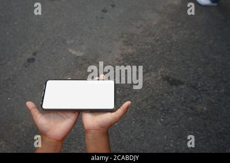 Handys Gesicht leer zum Ausfüllen von Bildern oder Text Stockfoto