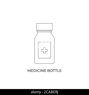 Minimalistic Pille Flasche Symbol, Medizin Flasche Linie Symbol Vektor, Drogen. Umriss Drogenbox Stock Vektor