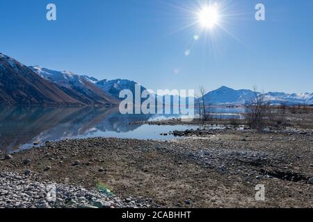 Lake Tekapo - Braemar Station und Mündung des Godley River Stockfoto