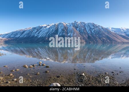 Lake Tekapo - Braemar Station und Mündung des Godley River Stockfoto