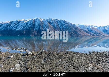 Lake Tekapo - Braemar Station und Mündung des Godley River Stockfoto