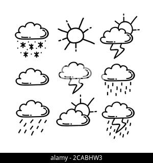 Wetter Doodle Symbole gesetzt, Vektor-Illustration Stock Vektor