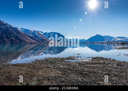 Lake Tekapo - Braemar Station und Mündung des Godley River Stockfoto