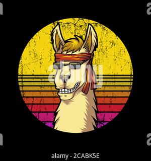 Llama Retro Sunrise Vektor-Illustration für Ihr Unternehmen oder Ihre Marke Stock Vektor