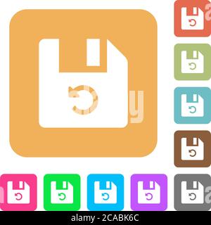 Rückgängig: Letzte Dateioperation flache Symbole auf gerundeten quadratischen, lebendigen Hintergründen. Stock Vektor