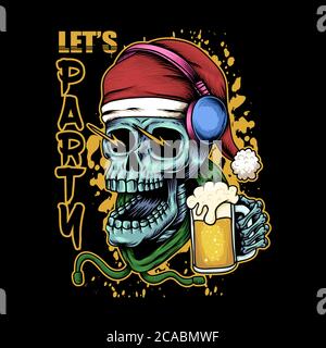Skull Bier weihnachten Illustration für Ihre Firma oder Marke Stock Vektor