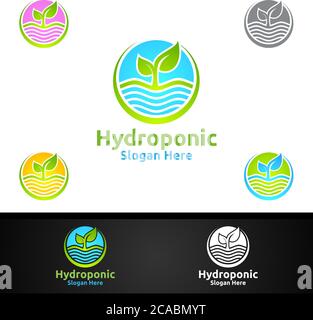 Sun Rise hydroponic Gärtner Logo mit Green Garden Umwelt oder botanische Landwirtschaft Vektor-Design Stock Vektor