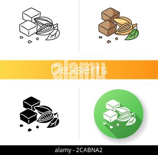 Brownies-Symbol. Schokoladengebäck. Fudgy Brownie. Braune Kekse. Cookies auf Kakaobasierte. Nationale amerikanische Küche. Lineare Schwarz- und RGB-Farben Stock Vektor