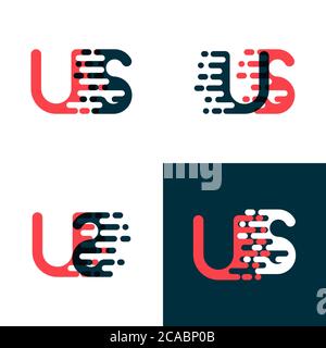 US-Buchstaben Logo mit Akzent Geschwindigkeit dunkelrot und dunkelblau Stock Vektor