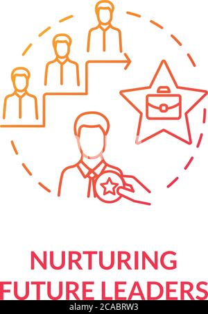 Förderung zukünftiger Führungskräfte Red Gradient Concept Icon. Ausbildung für berufliche Weiterentwicklung. Schulung für Corporate Executive Idea Thin Line Illustration. Vektor Stock Vektor