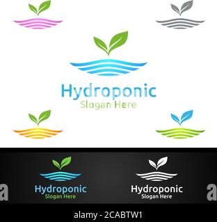 Wasser hydroponic Gärtner Logo mit Green Garden Umwelt oder botanische Landwirtschaft Vektor-Design Stock Vektor