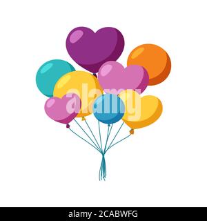 Bunte Luftballons. Fliegende Ballons für eine Party oder Feier. Flache Vektorgrafik isoliert auf weißem Hintergrund Stock Vektor