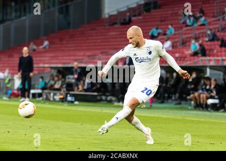 Kopenhagen, Dänemark. August 2020. Nicolai Boilesen (20) vom FC Kopenhagen beim UEFA Europa League Spiel zwischen dem FC Kopenhagen und Istanbul Basaksehir im Telia Parken in Kopenhagen. (Foto Kredit: Gonzales Foto/Alamy Live News Stockfoto