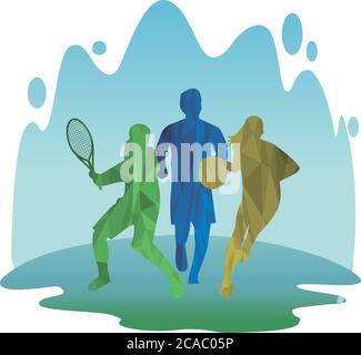 Gruppe von sportlichen Menschen üben Sport Silhouetten Vektor Illustration Design Stock Vektor