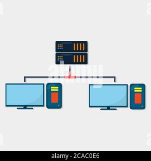 vps mit Computer für Netzwerk-Infrastruktur Konzept isolierte Vektor-Illustration Stock Vektor