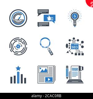 Symbole für SEO und Weboptimierung festgelegt Stock Vektor