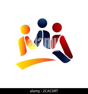 Neue Zusammenfassung 3 drei Personen Logo Vorlage Vektor-Design. Das Konzept der Menschen Einheit Gemeinschaft Symbol mit Händen zusammen Stock Vektor
