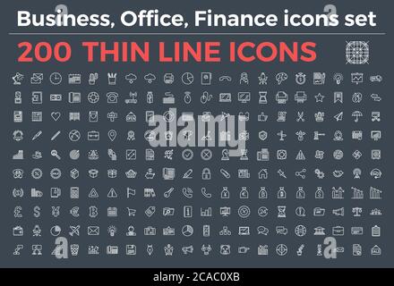 Die Vielzahl der dünnen Linie Symbole für Geschäft, Büro, Finanzen Thema Vektor Illustration. Bearbeitbare Kontur. Stock Vektor