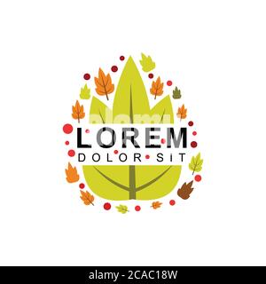 Herbstlogos mit braunen und grünen Blättern, Wälder, Kirschen, saisonale Landschaft. Entworfen für Umwelt-und Gesundheitsschutz. Geeignet für botanische, a Stock Vektor