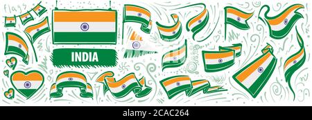 Vektor-Set der Nationalflagge Indiens in verschiedenen kreativen Designs Stock Vektor