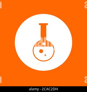 Symbol für den chemischen Kolben. In weißem Kreis auf orangefarbenem Hintergrund Stock Vektor