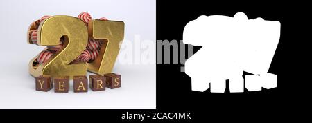 Nummer 27 (Nummer siebenundzwanzig) Jubiläumsfeier Design mit runden Bonbons und die Inschrift Jahre aus Würfeln auf weißem Hintergrund mit Shad Stockfoto